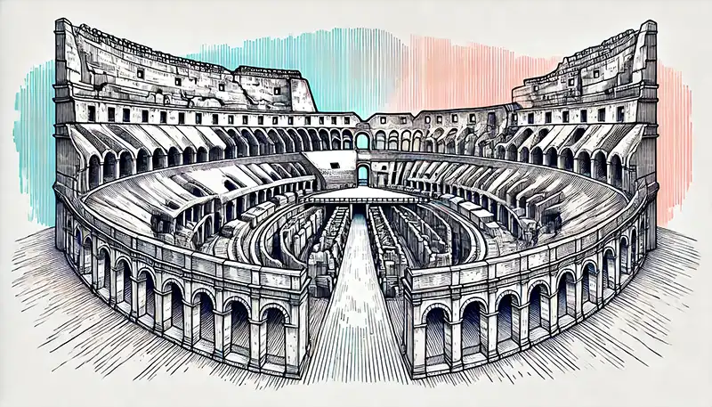 line drawing of the Colosseum in Rome, Italy