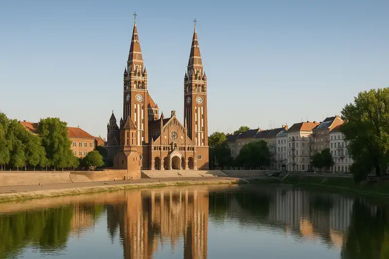 Szeged Votive Church and Tisza River