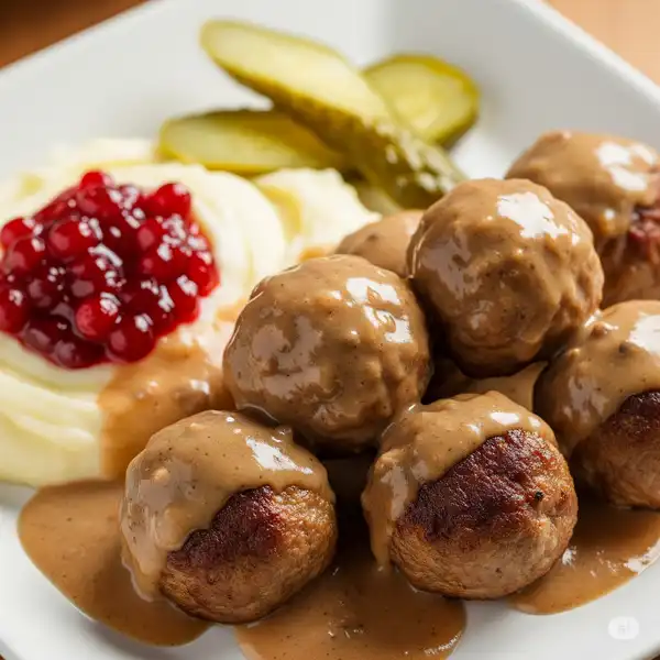 Swedish meatballs with mashed potatoes and lingonberries