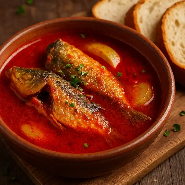 Szeged fish soup with river fish and paprika broth