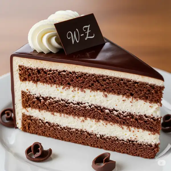 Slice of Wuzetka chocolate and cream cake