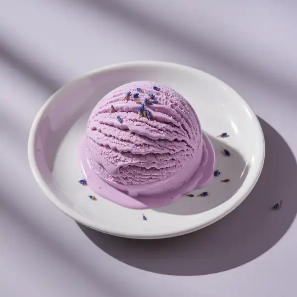 Lavender ice cream close-up
